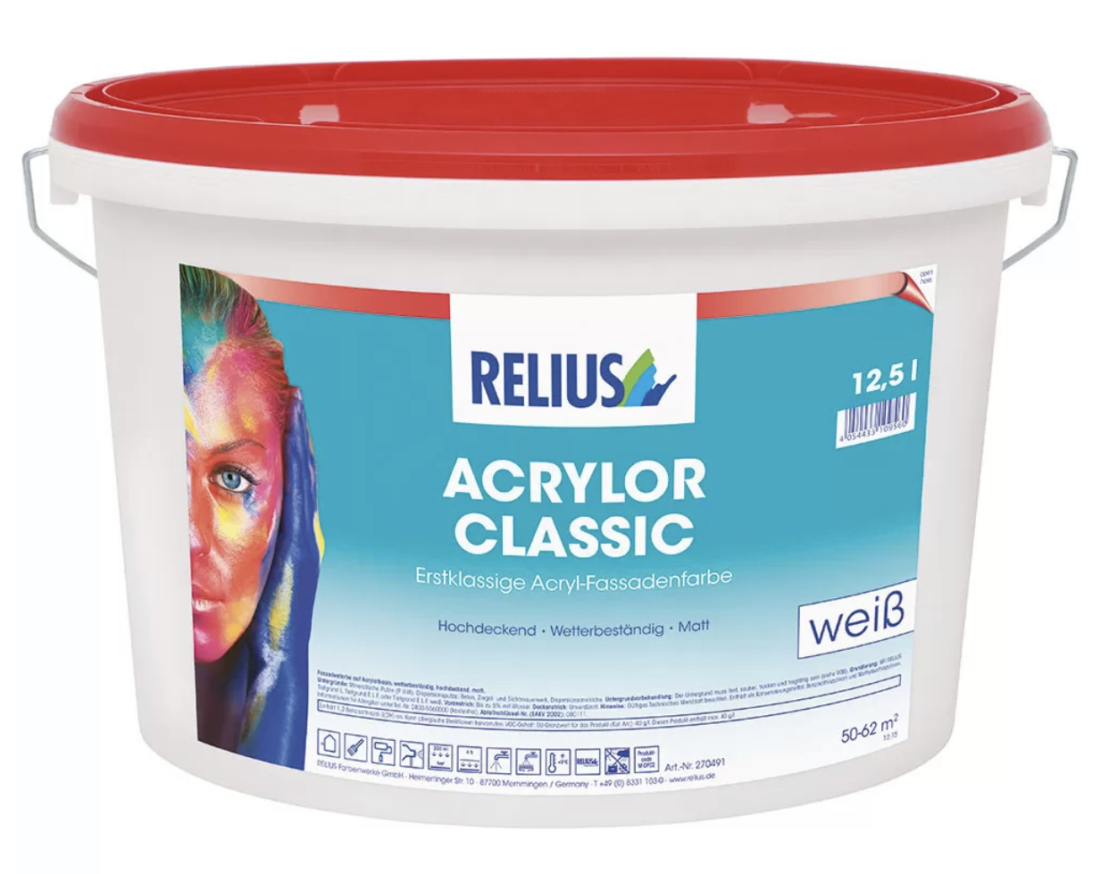 RELIUS Acrylor Classic zeer goed dekkende matte weerbestendige muurverf voor buiten per 12,5 liter wit of op kleur