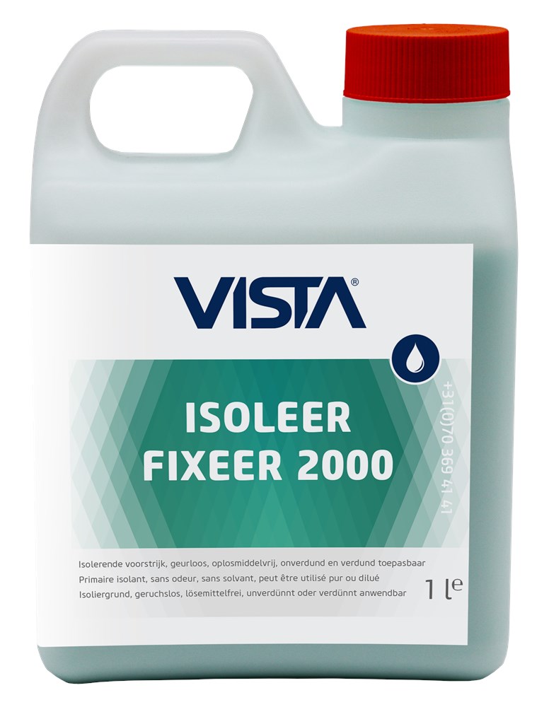 Vista Isoleer Fixeer 2000 voorstrijk voor verstevigen van poreuze ondergronden en isoleren van vlekkenwanden binnen en buiten per 1, 2,5 of 5 liter Vista Isoleer Fixeer 2000 voorstrijk voor verstevigen van poreuze ondergronden en isoleren van vlekkenwanden binnen en buiten per 1, 2,5 of 5 liter