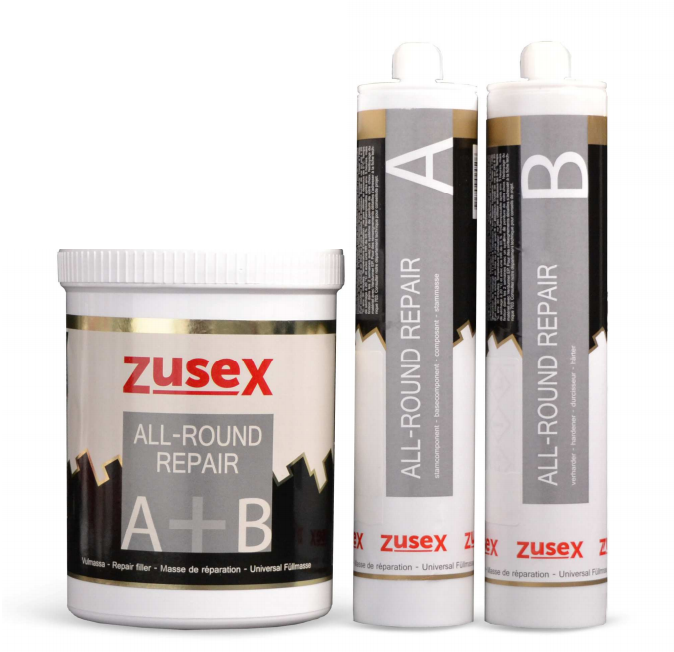 Zusex 2-componenten All-Round Repair vochtongevoelig en toepasbaar onder transparant schilderwerk in POTTEN of CARTOUCHES
