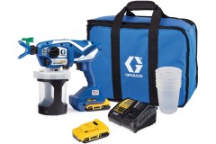 Graco Ultramax Handheld Airless Paint Sprayer 18V met TRIAX Triple Piston pump in tas met 2 x DeWalt accu en lader en 2 tips (één voor lakverf en één voor muurverf)