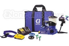 Graco Ultra QuickShot op 20V DeWalt-batterij voor spuitklussen met watergedragen en solvent in krappe ruimtes in tas met 2 x DeWalt accu, lader, 2 filters en 2 laktips